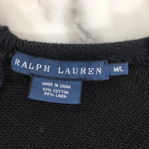 Ralph Lauren Cardigan Womens Medium Large Black Open Front Sweater Blue Label - Picture 7 of 12